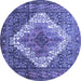 Round Machine Washable Medallion Blue Traditional Rug, wshtr1150blu