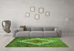 Machine Washable Medallion Green Traditional Area Rugs in a Living Room,, wshtr1150grn