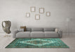 Machine Washable Medallion Turquoise Traditional Area Rugs in a Living Room,, wshtr1150turq