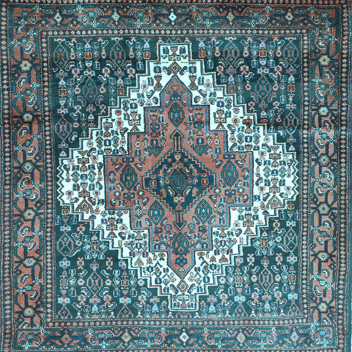 Square Machine Washable Medallion Light Blue Traditional Rug, wshtr1150lblu