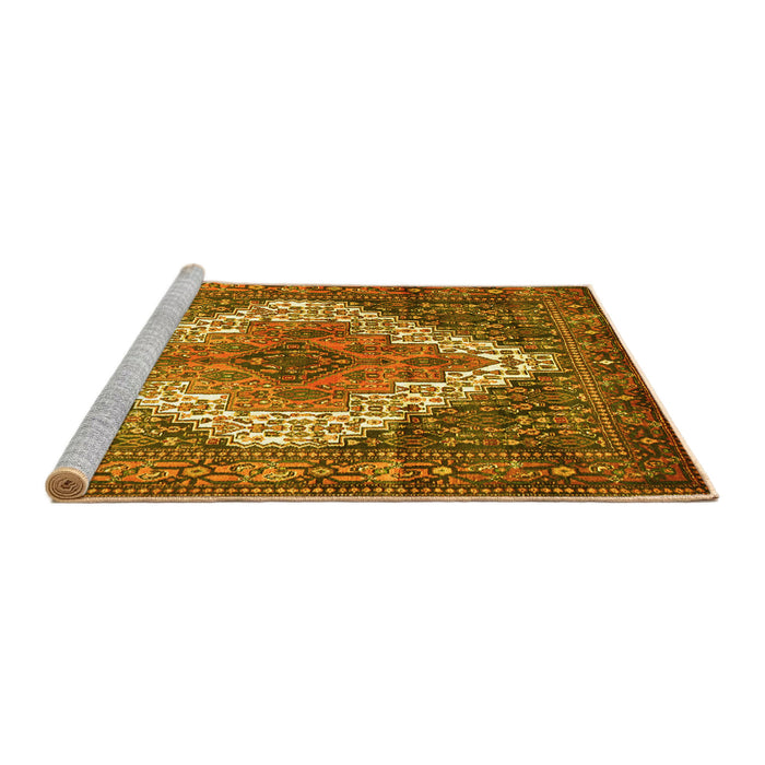 Sideview of Machine Washable Medallion Yellow Traditional Rug, wshtr1150yw