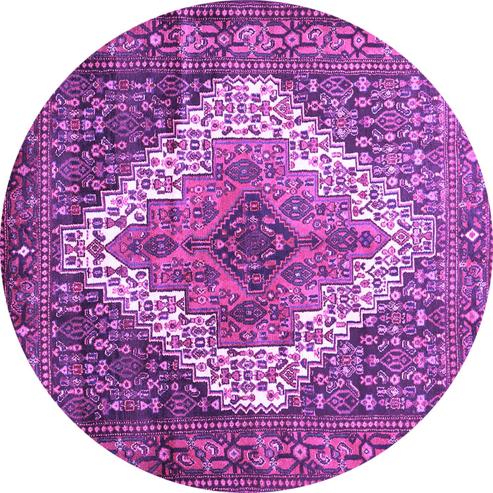 Round Machine Washable Medallion Purple Traditional Area Rugs, wshtr1150pur