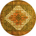 Round Machine Washable Medallion Yellow Traditional Rug, wshtr1150yw