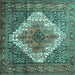 Square Machine Washable Medallion Turquoise Traditional Area Rugs, wshtr1150turq