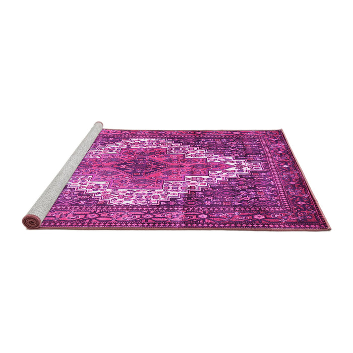 Sideview of Machine Washable Medallion Pink Traditional Rug, wshtr1150pnk