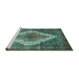 Sideview of Machine Washable Medallion Turquoise Traditional Area Rugs, wshtr1150turq