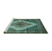 Sideview of Machine Washable Medallion Turquoise Traditional Area Rugs, wshtr1150turq