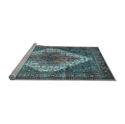 Sideview of Machine Washable Medallion Light Blue Traditional Rug, wshtr1150lblu