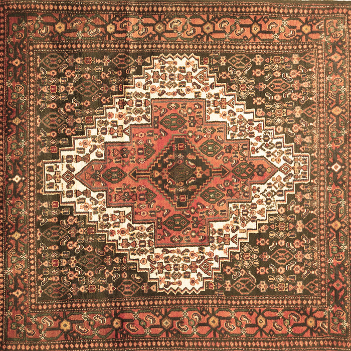 Square Machine Washable Medallion Brown Traditional Rug, wshtr1150brn