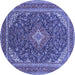 Round Machine Washable Medallion Blue Traditional Rug, wshtr1151blu