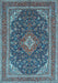 Machine Washable Medallion Light Blue Traditional Rug, wshtr1151lblu