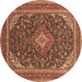 Round Machine Washable Medallion Brown Traditional Rug, wshtr1151brn