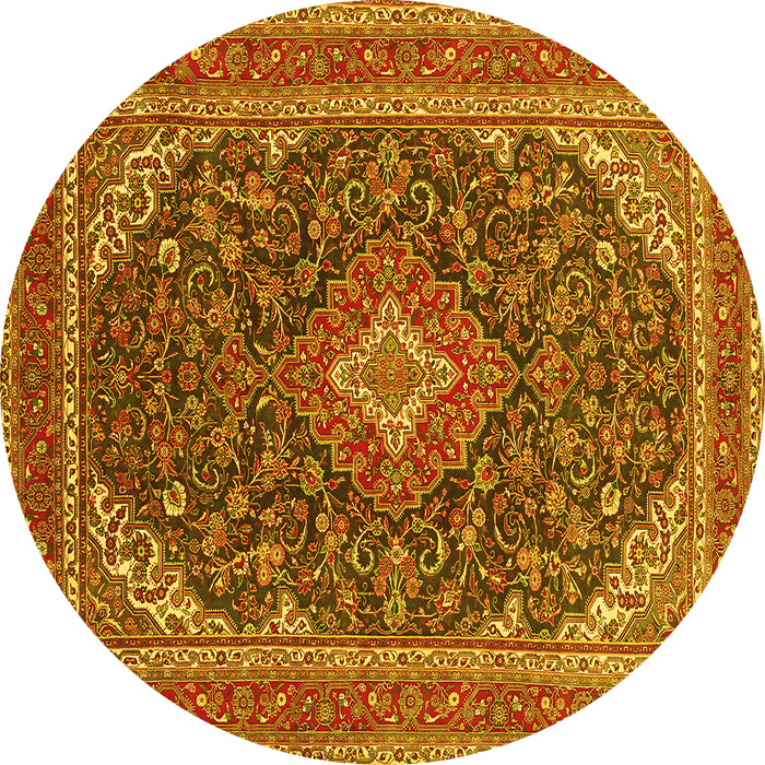 Round Medallion Yellow Traditional Rug, tr1151yw