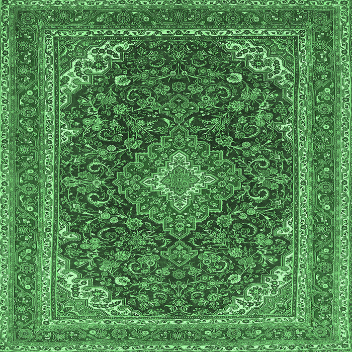 Square Medallion Emerald Green Traditional Rug, tr1151emgrn