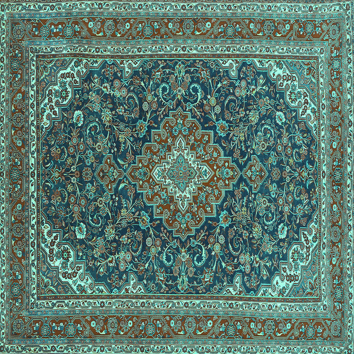 Square Machine Washable Medallion Turquoise Traditional Area Rugs, wshtr1151turq