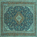 Square Machine Washable Medallion Turquoise Traditional Area Rugs, wshtr1151turq