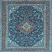 Square Machine Washable Medallion Light Blue Traditional Rug, wshtr1151lblu