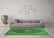 Machine Washable Medallion Emerald Green Traditional Area Rugs in a Living Room,, wshtr1151emgrn