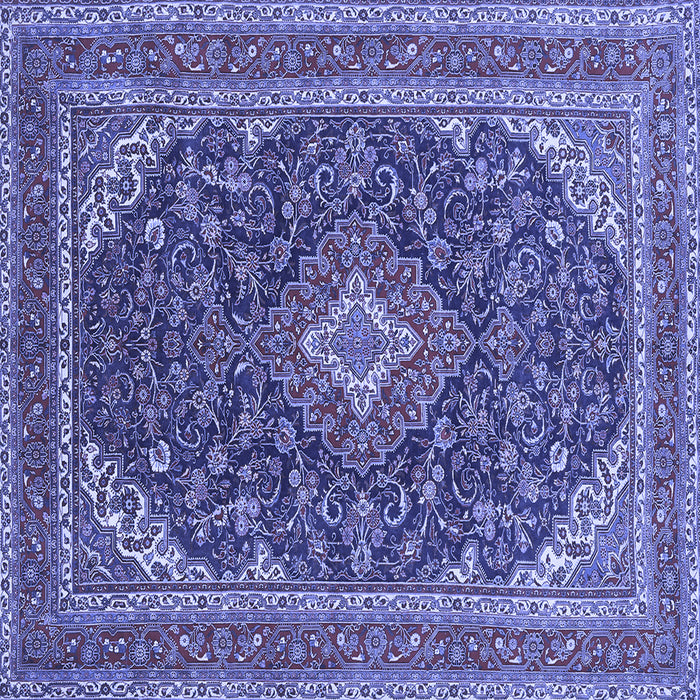 Square Machine Washable Medallion Blue Traditional Rug, wshtr1151blu