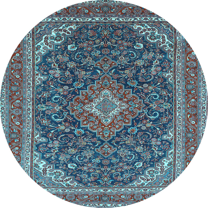 Round Medallion Light Blue Traditional Rug, tr1151lblu