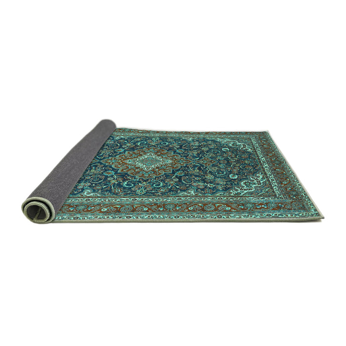 Sideview of Medallion Turquoise Traditional Rug, tr1151turq