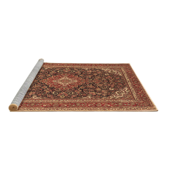 Sideview of Machine Washable Medallion Brown Traditional Rug, wshtr1151brn