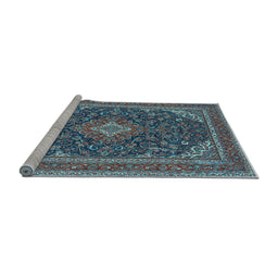Sideview of Machine Washable Medallion Light Blue Traditional Rug, wshtr1151lblu