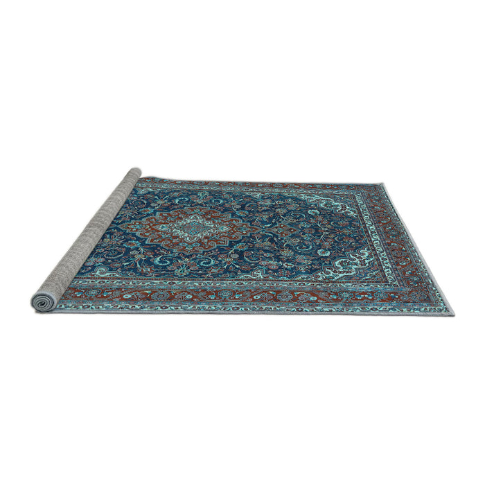 Sideview of Machine Washable Medallion Light Blue Traditional Rug, wshtr1151lblu