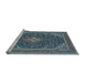 Sideview of Machine Washable Medallion Light Blue Traditional Rug, wshtr1151lblu