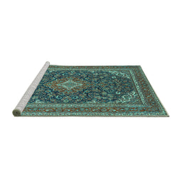 Sideview of Machine Washable Medallion Turquoise Traditional Area Rugs, wshtr1151turq