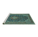 Sideview of Machine Washable Medallion Turquoise Traditional Area Rugs, wshtr1151turq