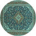 Round Machine Washable Medallion Turquoise Traditional Area Rugs, wshtr1151turq