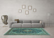 Machine Washable Medallion Turquoise Traditional Area Rugs in a Living Room,, wshtr1151turq