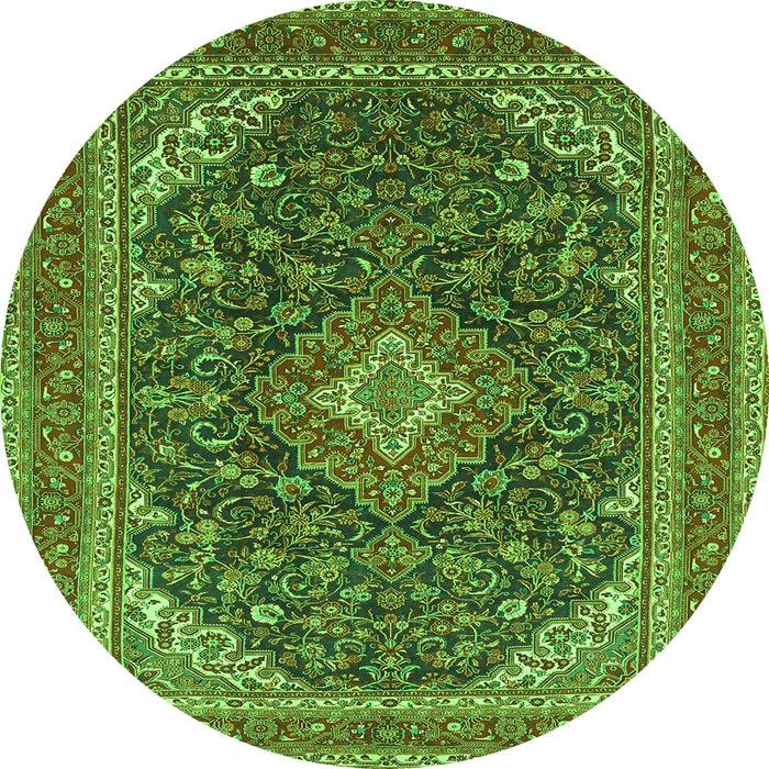 Square Medallion Green Traditional Rug, tr1151grn