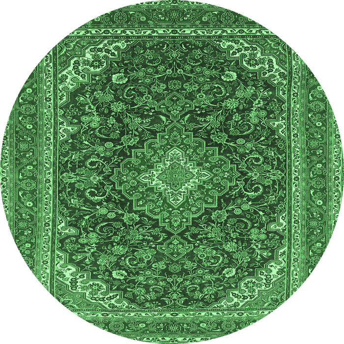 Round Medallion Emerald Green Traditional Rug, tr1151emgrn