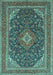 Machine Washable Medallion Turquoise Traditional Area Rugs, wshtr1151turq