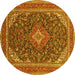 Round Machine Washable Medallion Yellow Traditional Rug, wshtr1151yw