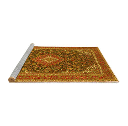 Sideview of Machine Washable Medallion Yellow Traditional Rug, wshtr1151yw