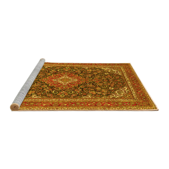 Sideview of Machine Washable Medallion Yellow Traditional Rug, wshtr1151yw