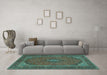 Machine Washable Medallion Turquoise Traditional Area Rugs in a Living Room,, wshtr1152turq