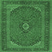 Square Medallion Emerald Green Traditional Rug, tr1152emgrn