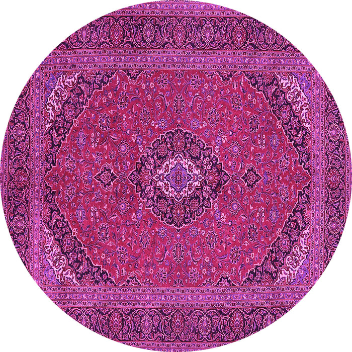 Round Machine Washable Medallion Pink Traditional Rug, wshtr1152pnk
