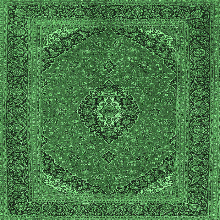 Square Machine Washable Medallion Emerald Green Traditional Area Rugs, wshtr1152emgrn