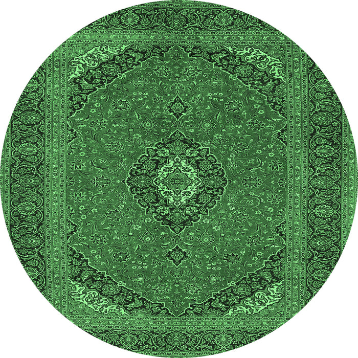Round Medallion Emerald Green Traditional Rug, tr1152emgrn