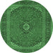 Round Medallion Emerald Green Traditional Rug, tr1152emgrn