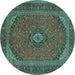 Round Machine Washable Medallion Turquoise Traditional Area Rugs, wshtr1152turq