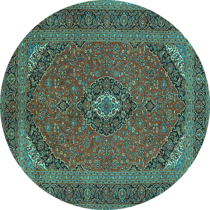 Round Medallion Turquoise Traditional Rug, tr1152turq