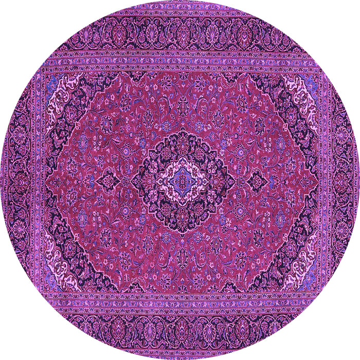 Round Machine Washable Medallion Purple Traditional Area Rugs, wshtr1152pur