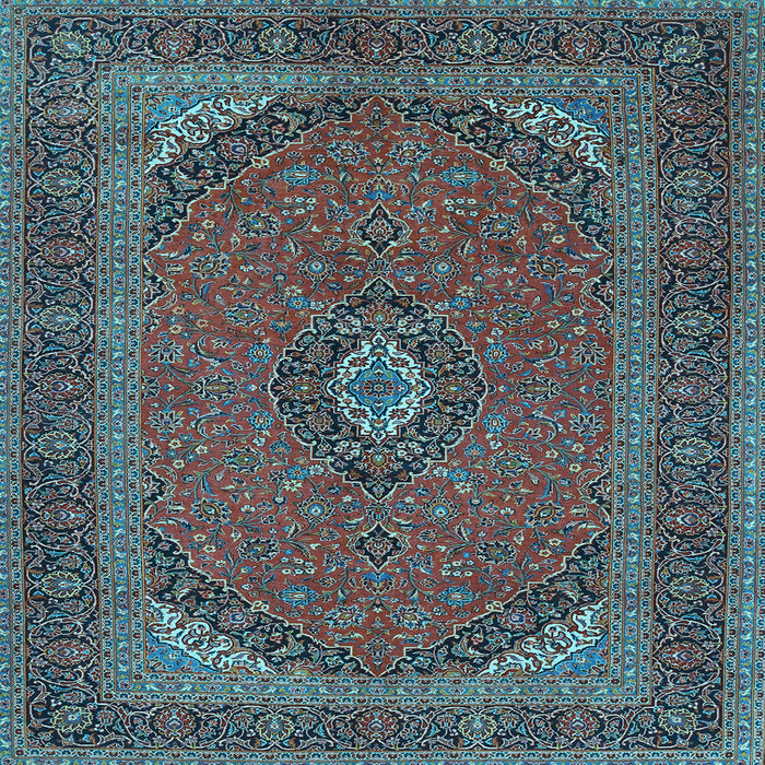 Square Machine Washable Medallion Light Blue Traditional Rug, wshtr1152lblu