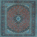 Square Machine Washable Medallion Light Blue Traditional Rug, wshtr1152lblu